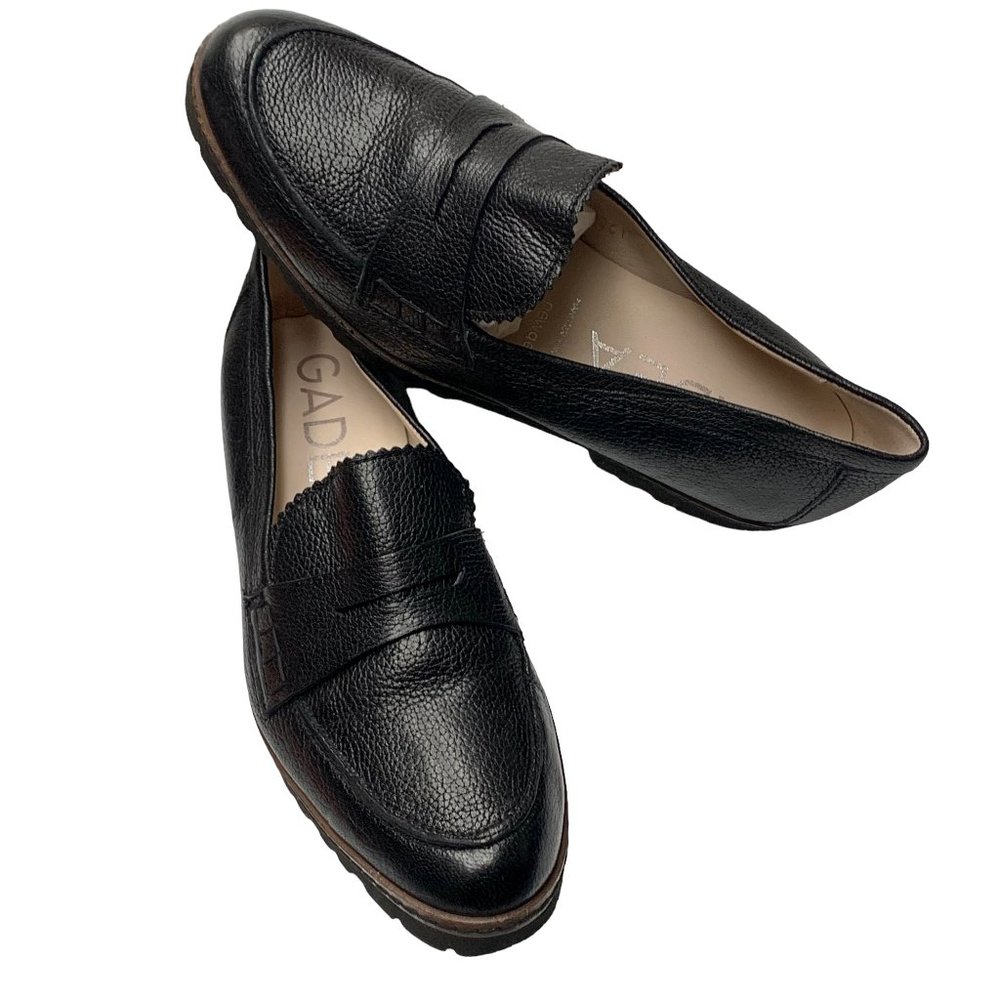 GADEA Black Textured‎ Leather Newgel Insole Penny Loafers